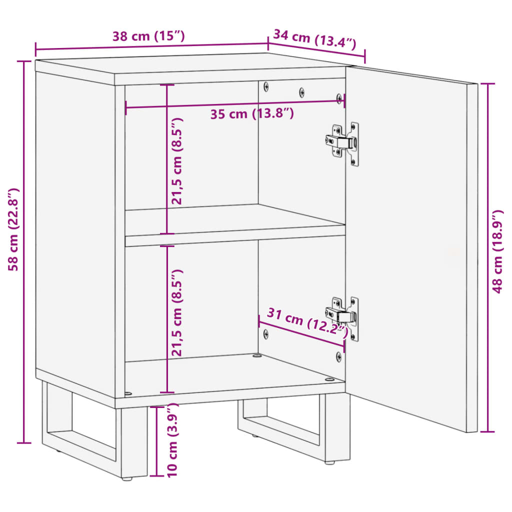 Mobile da Bagno 38x34x58 cm in Legno Massello di Mango | homemem39