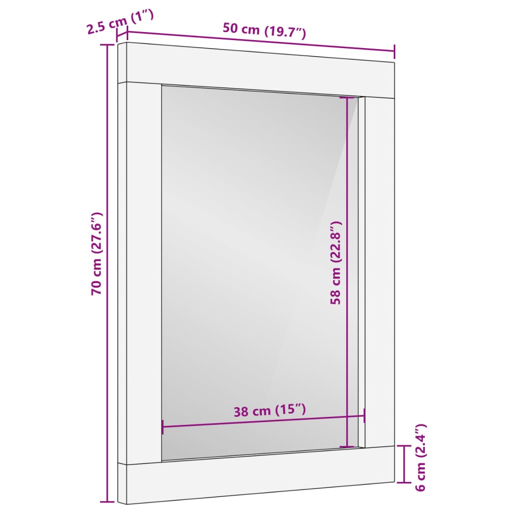 Specchio da Bagno 50x70 cm in Legno Massello di Mango e Vetro | homemem39