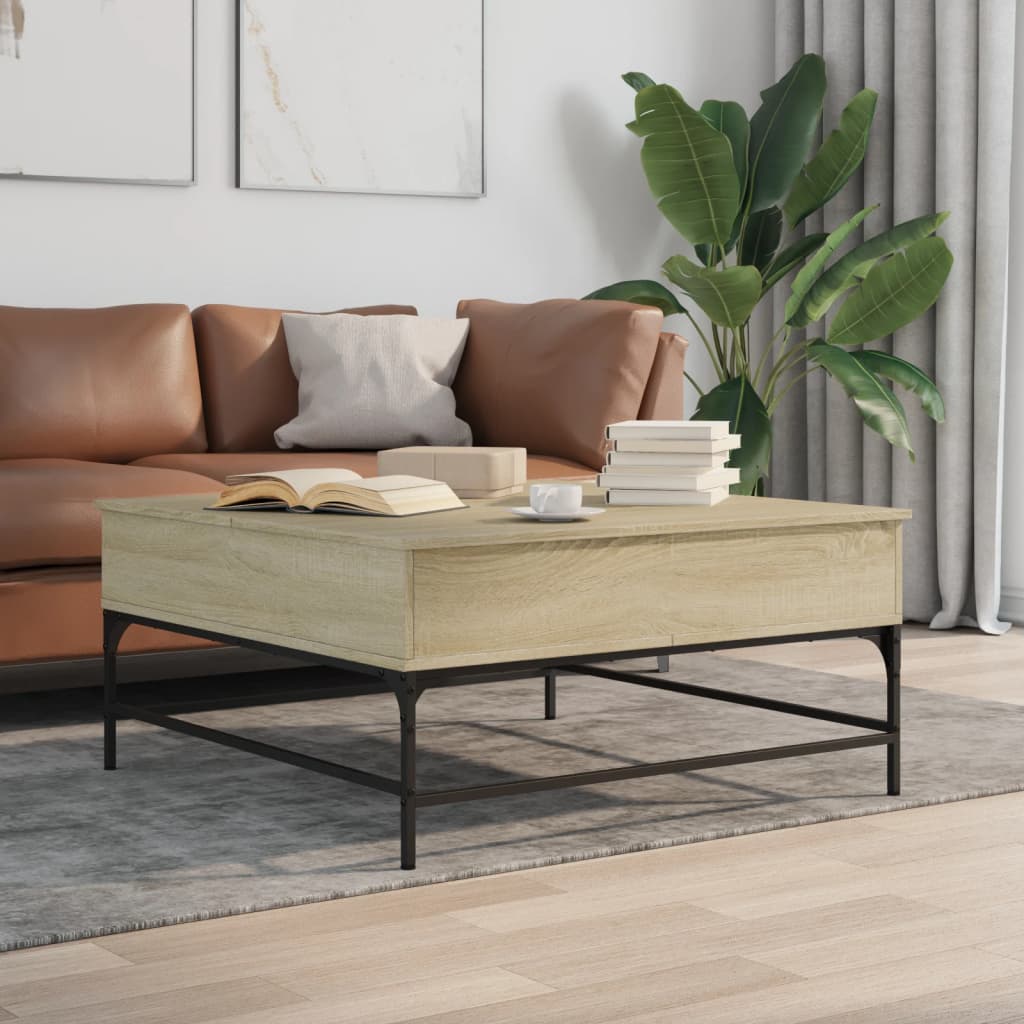 Tavolino Rovere Sonoma 95x95x45 cm Legno Multistrato e Metallo | homemem39