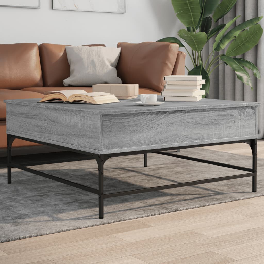 Tavolino Grigio Sonoma 95x95x45 cm Legno Multistrato e Metallo | homemem39