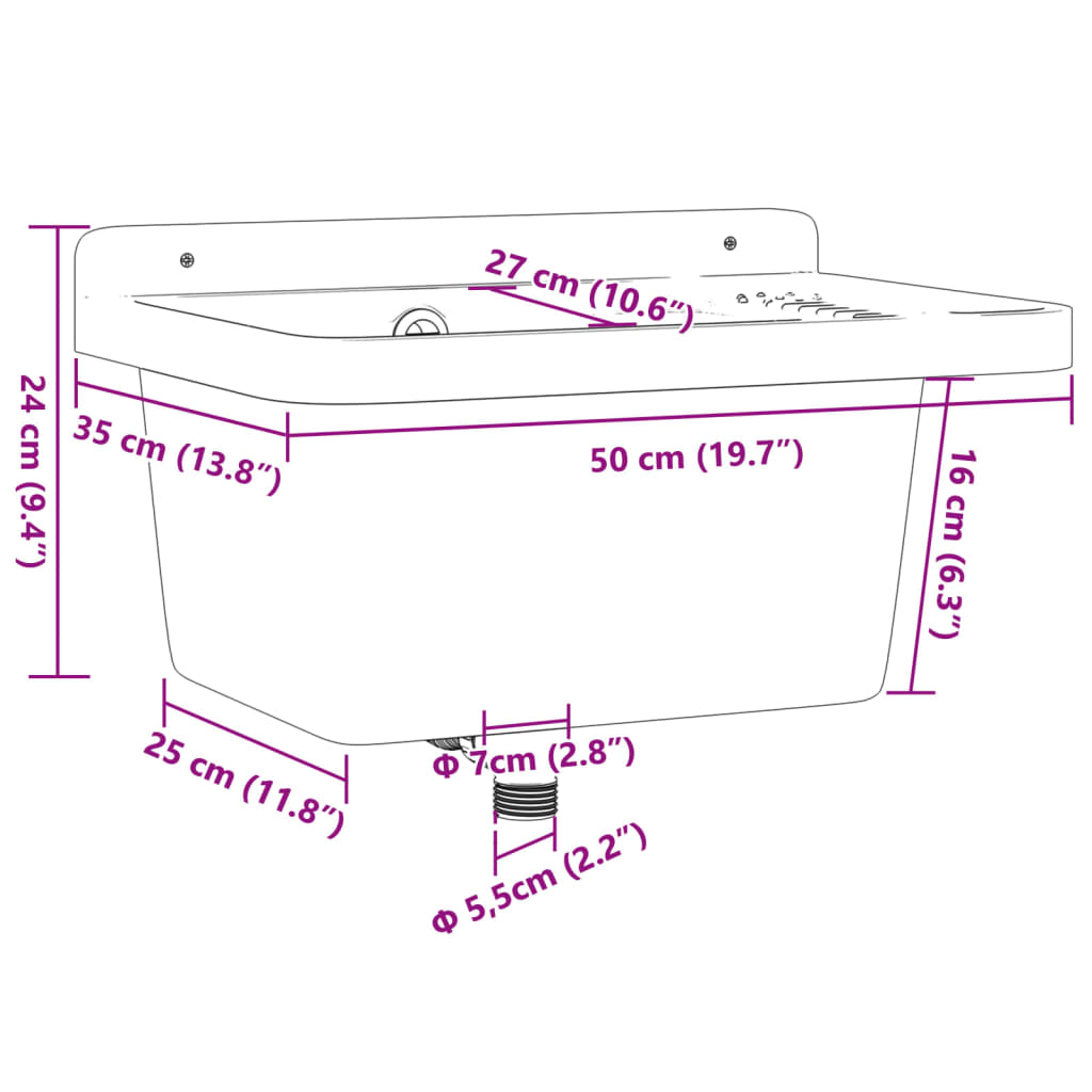 Lavabo a Parete Grigio 50x35x24 cm in Resina | homemem39