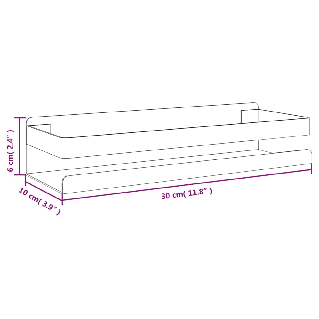 Mensola Doccia Nera Opaca 30x10x6cm Acciaio Inox 304 Spazzolato