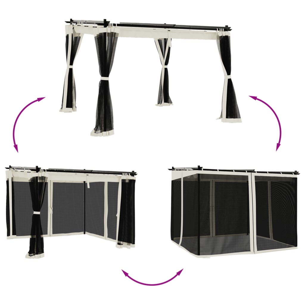 Gazebo con Pareti in Rete Crema 3x3 m in Acciaio | homemem39