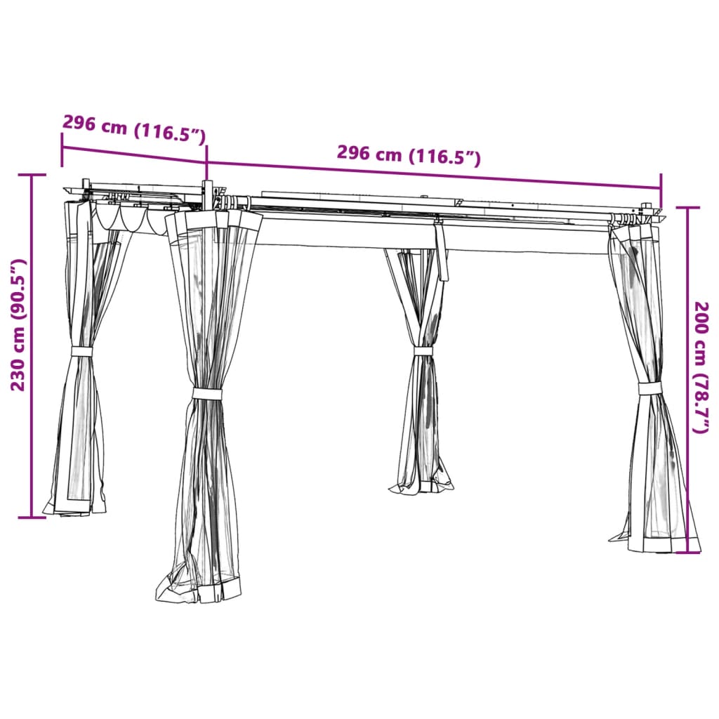 Gazebo con Pareti in Rete Crema 3x3 m in Acciaio | homemem39