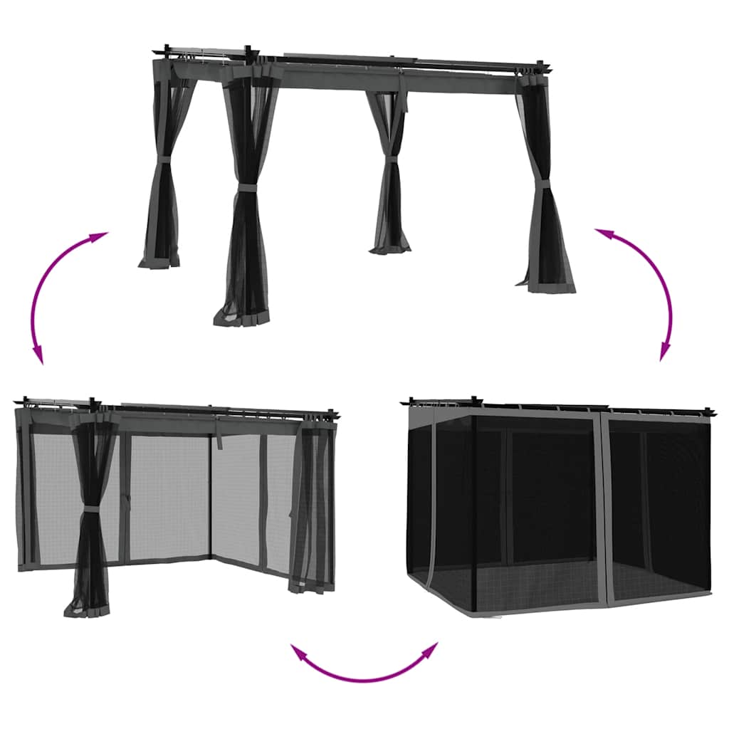 Gazebo con Pareti in Rete Antracite 3x3 m in Acciaio | homemem39
