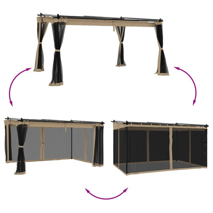 Gazebo con Pareti in Rete Tortora 4x3 m in Acciaio | homemem39