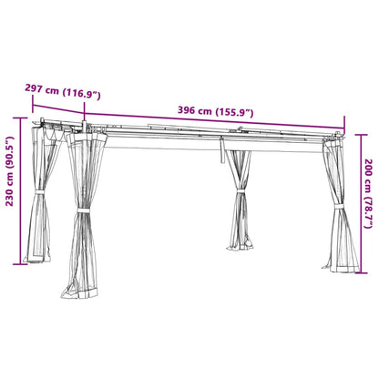Gazebo con Pareti in Rete Tortora 4x3 m in Acciaio | homemem39