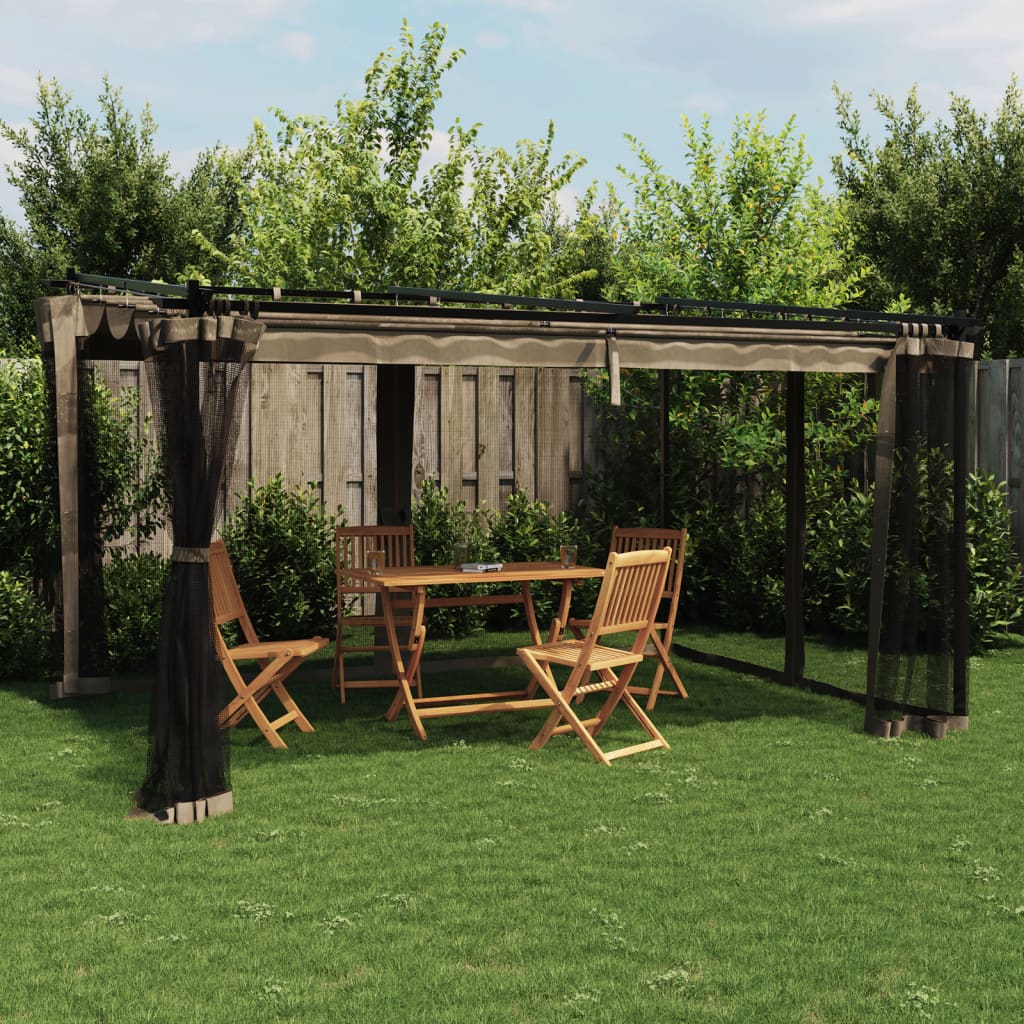 Gazebo con Pareti in Rete Tortora 4x3 m in Acciaio | homemem39