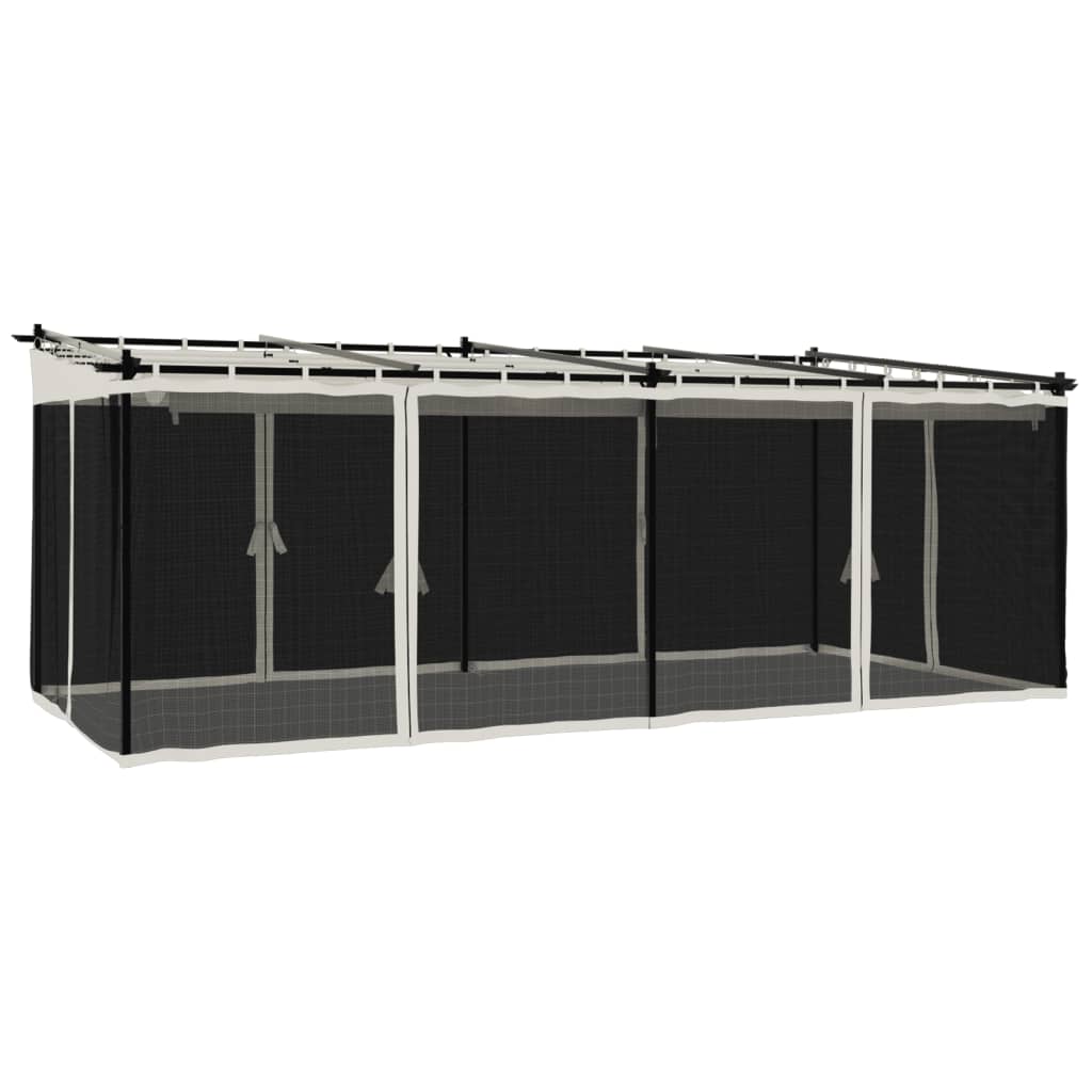 Gazebo con Pareti in Rete Crema 6x3 m in Acciaio | homemem39