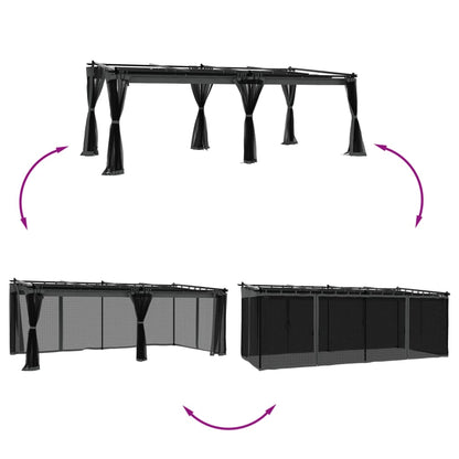 Gazebo con Pareti in Rete Antracite 6x3 m in Acciaio | homemem39