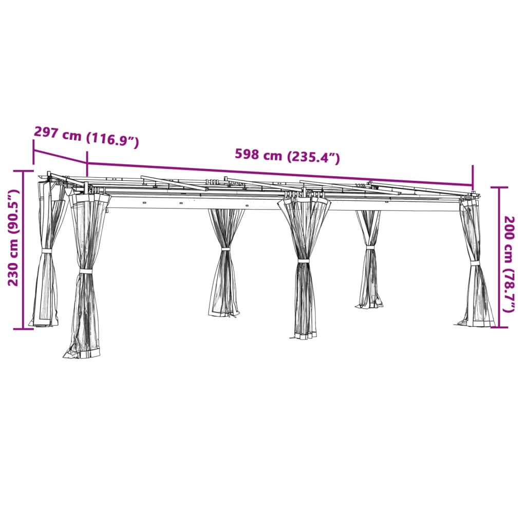 Gazebo con Pareti in Rete Antracite 6x3 m in Acciaio | homemem39