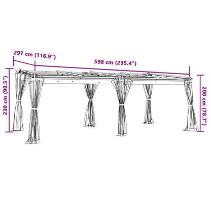 Gazebo con Pareti in Rete Antracite 6x3 m in Acciaio | homemem39
