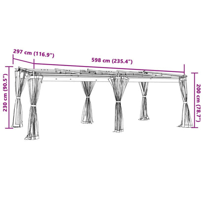Gazebo con Pareti in Rete Tortora 6x3 m in Acciaio | homemem39