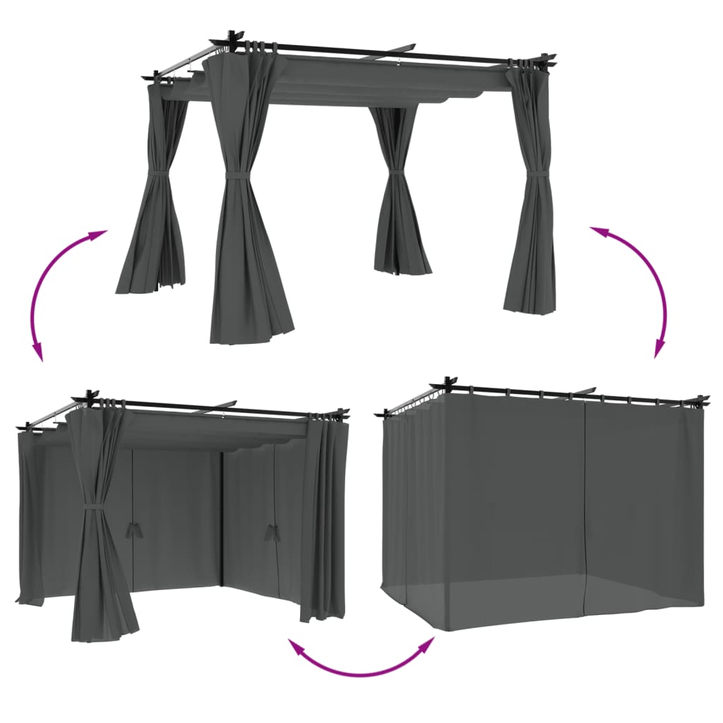 Gazebo con Tende Antracite 3x3 m in Acciaio | homemem39