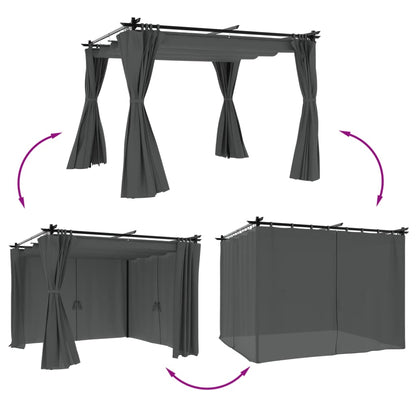 Gazebo con Tende Antracite 3x3 m in Acciaio | homemem39