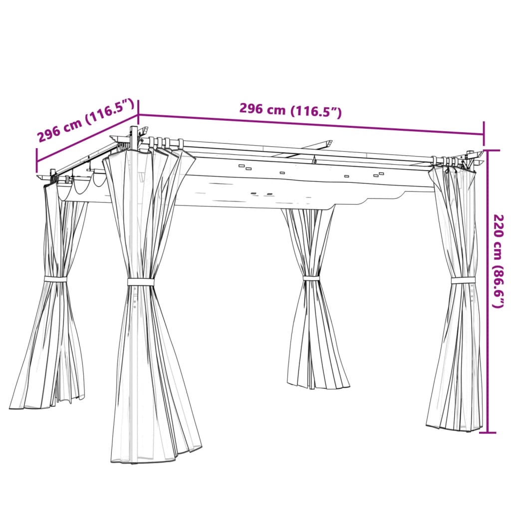 Gazebo con Tende Antracite 3x3 m in Acciaio | homemem39