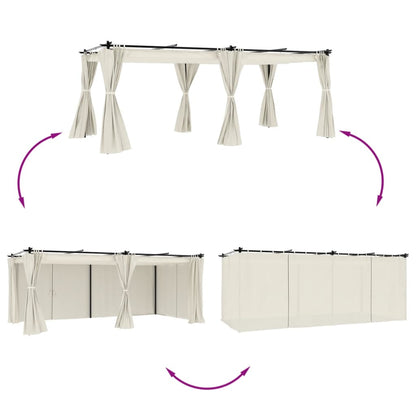 Gazebo con Tende Crema 6x3 m in Acciaio | homemem39