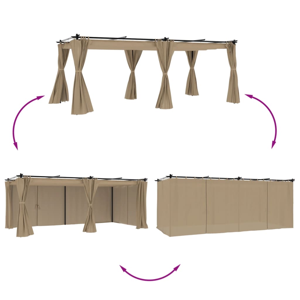 Gazebo con Tende Tortora 6x3 m in Acciaio | homemem39