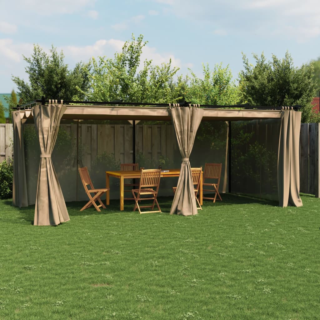 Gazebo con Tende Tortora 6x3 m in Acciaio | homemem39