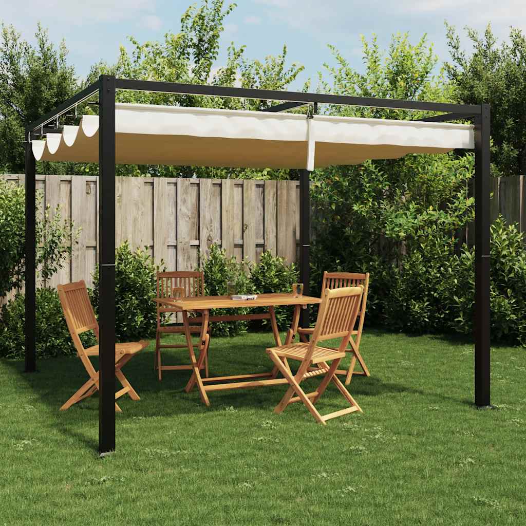 Gazebo da Giardino con Tetto Retrattile Crema 3x3m in Acciaio | homemem39
