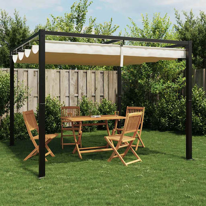 Gazebo da Giardino con Tetto Retrattile Crema 3x3m in Acciaio | homemem39