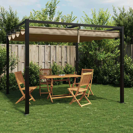 Gazebo da Giardino con Tetto Retrattile Tortora 3x3 m Acciaio | homemem39
