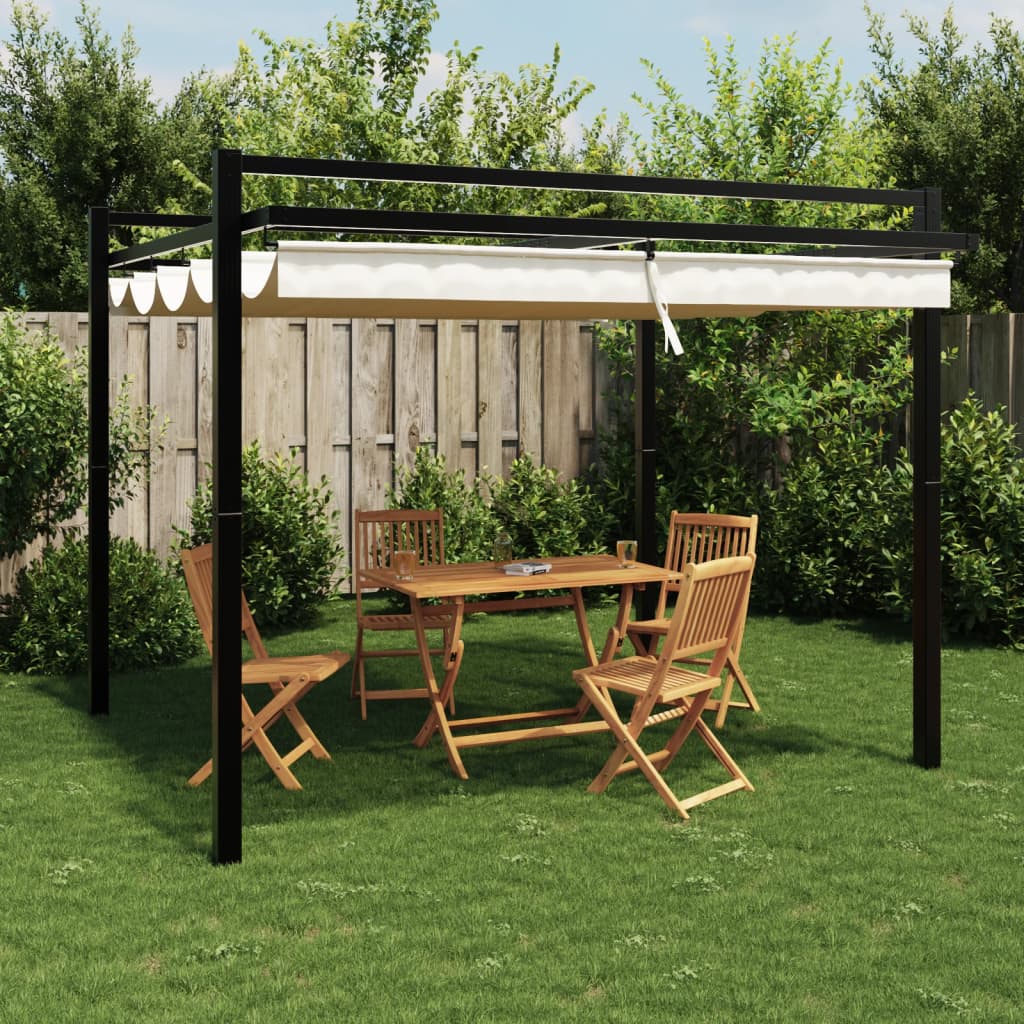 Gazebo da Giardino con Tetto Retrattile Crema 3x3m in Alluminio | homemem39