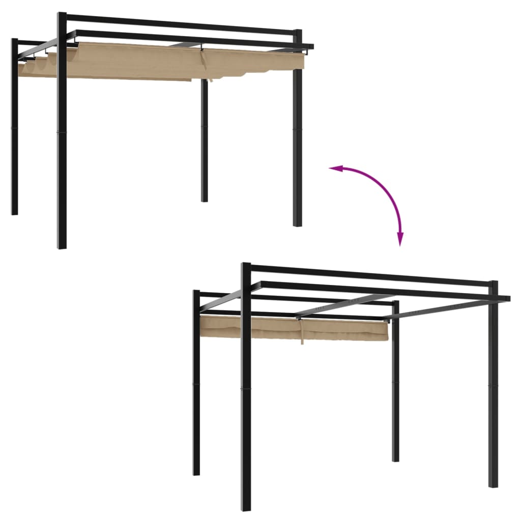 Gazebo da Giardino con Tetto Retrattile Tortora 3x3 m Alluminio | homemem39