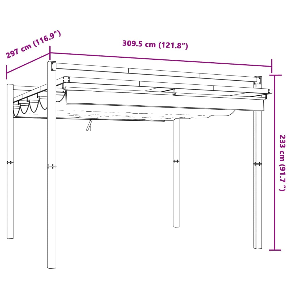 Gazebo da Giardino con Tetto Retrattile Tortora 3x3 m Alluminio | homemem39