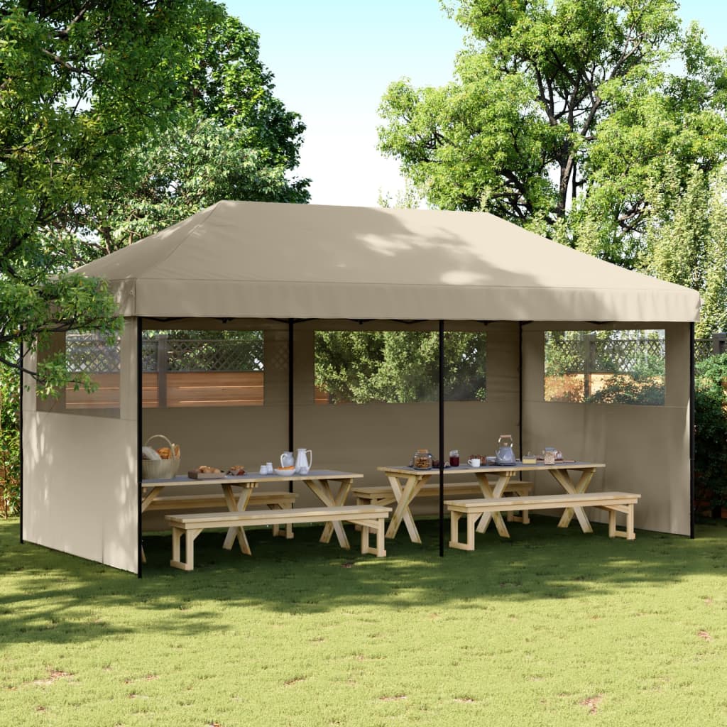 Tendone per Feste Pieghevole Pop-Up con 3 Pareti Tortora | homemem39