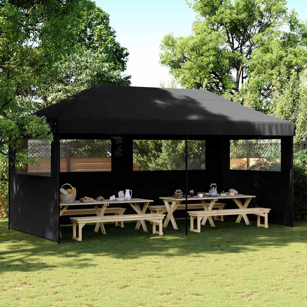 Tendone per Feste Pieghevole Pop-Up con 3 Pareti Nero | homemem39