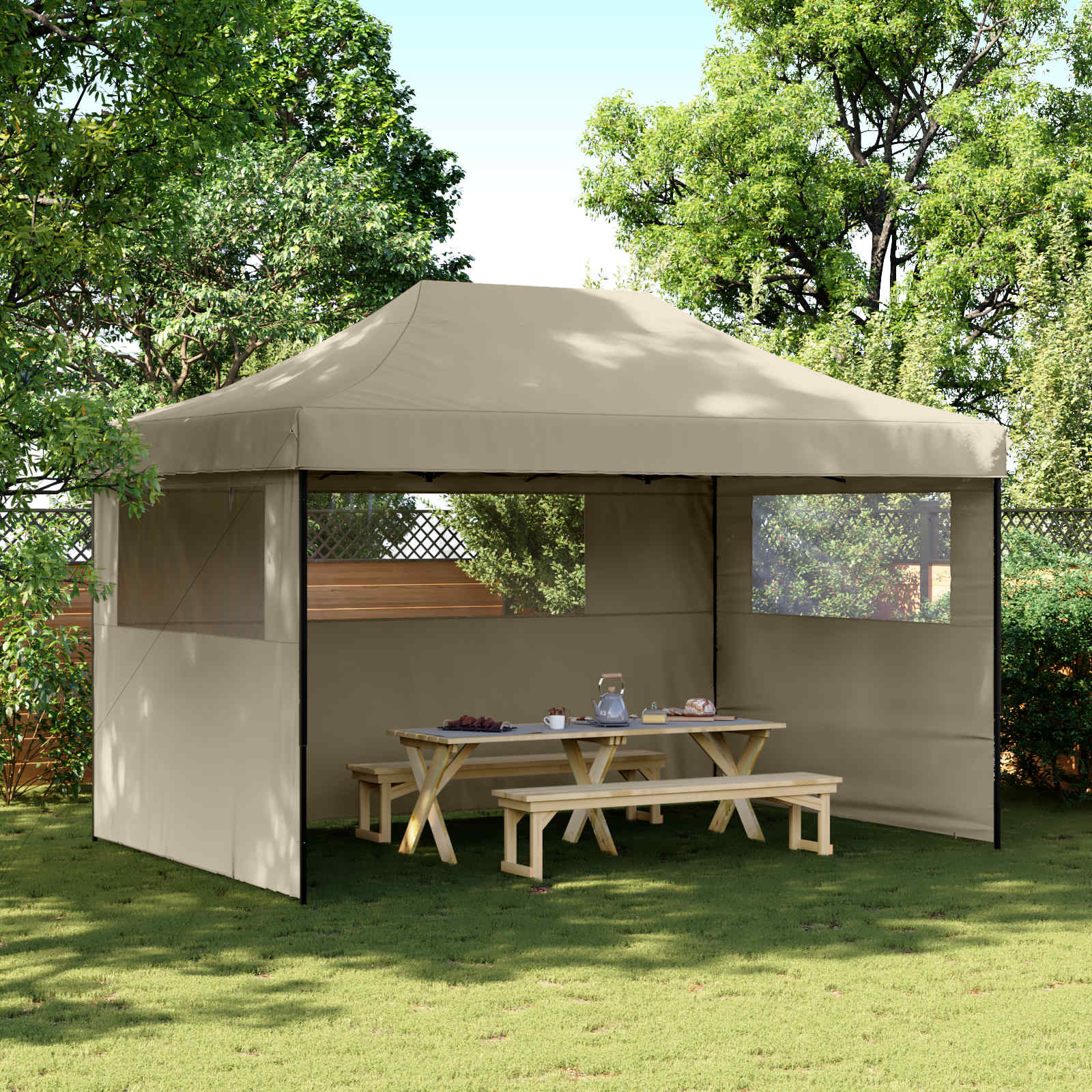 Tendone per Feste Pieghevole Pop-Up con 3 Pareti Tortora | homemem39