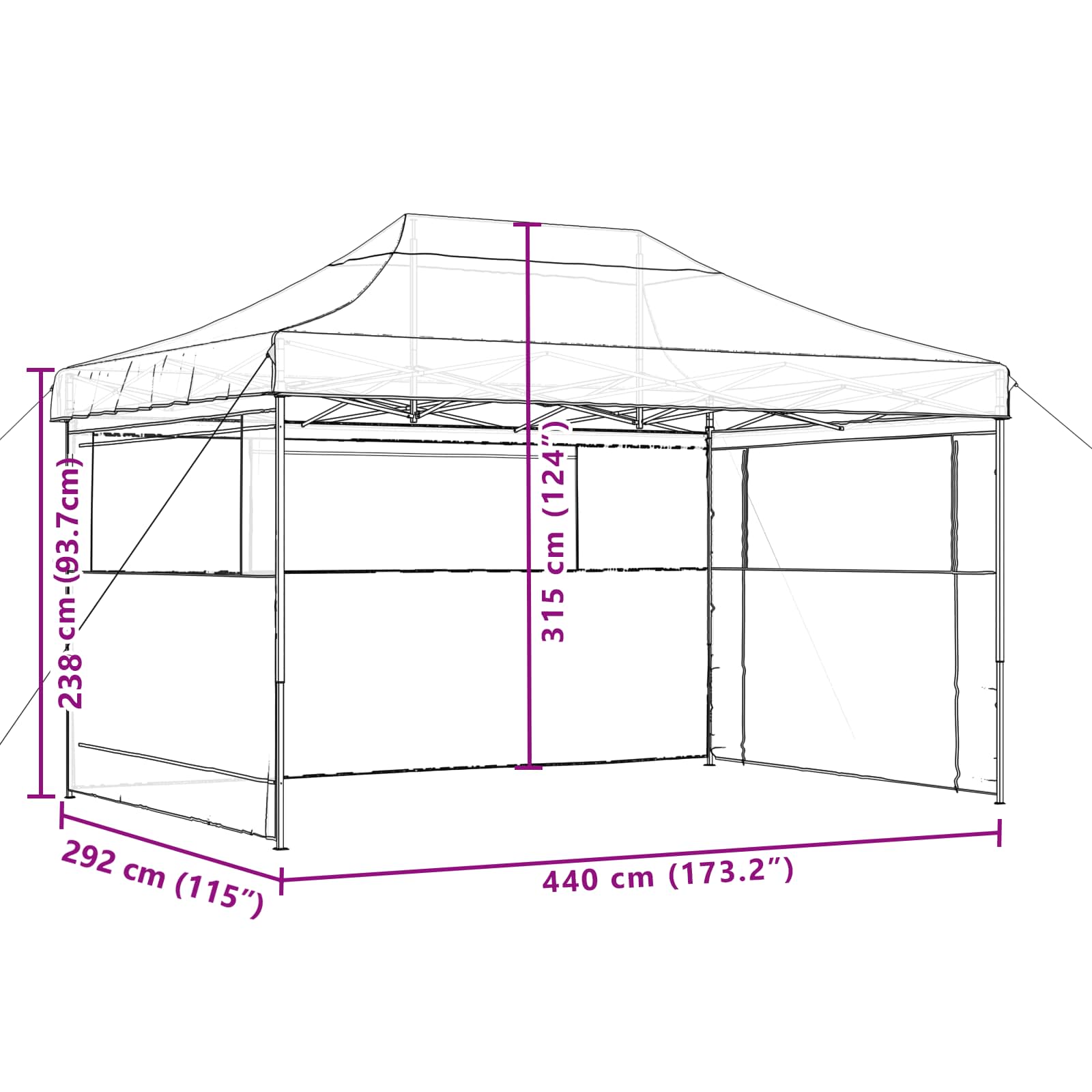 Tendone per Feste Pieghevole Pop-Up con 3 Pareti Nero | homemem39