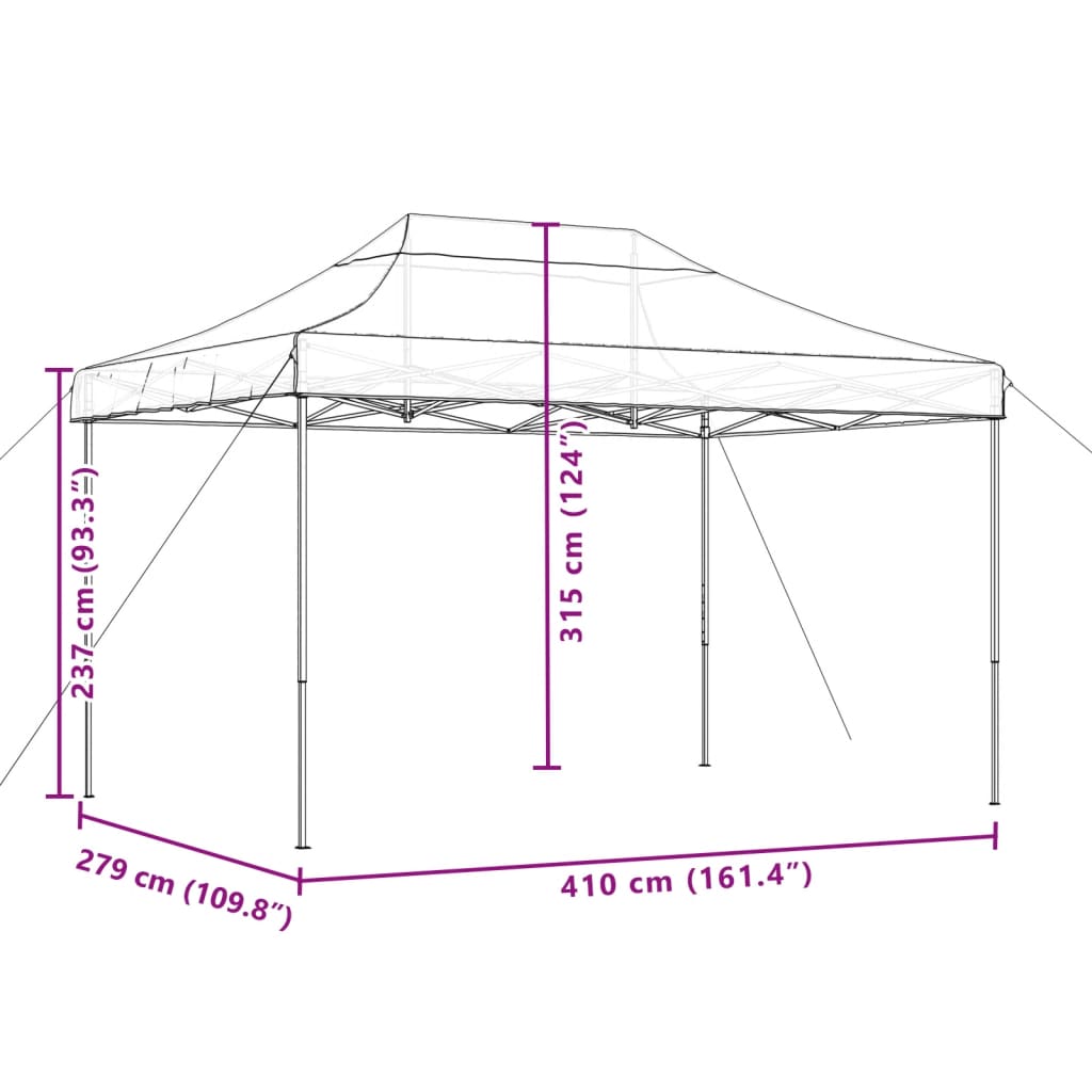 Tenda da Festa Pieghevole Pop-Up Tortora 410x279x315 cm - homemem39