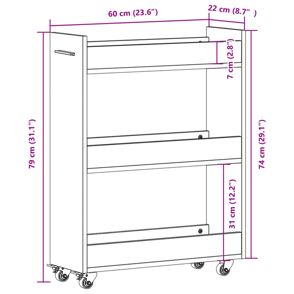 Mobile con Ruote Bianco 60x22x79 cm in Legno Multistrato | homemem39