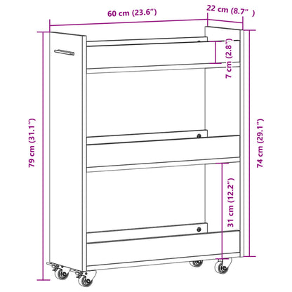 Mobile con Ruote Bianco 60x22x79 cm in Legno Multistrato | homemem39