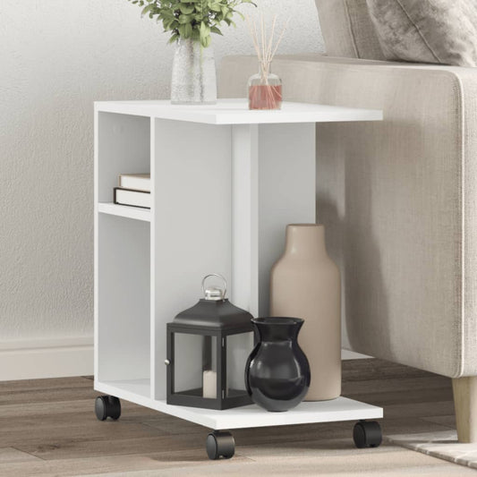 Tavolino con Ruote Bianco 50x30x55 cm in Legno Multistrato - homemem39