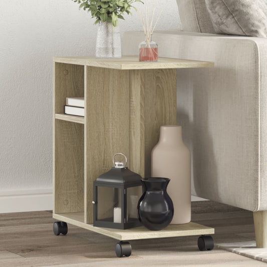 Tavolino con Ruote Rovere Sonoma 50x30x55 cm Legno Multistrato - homemem39