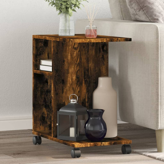 Tavolino con Ruote Rovere Fumo 50x30x55 cm in Legno Multistrato - homemem39