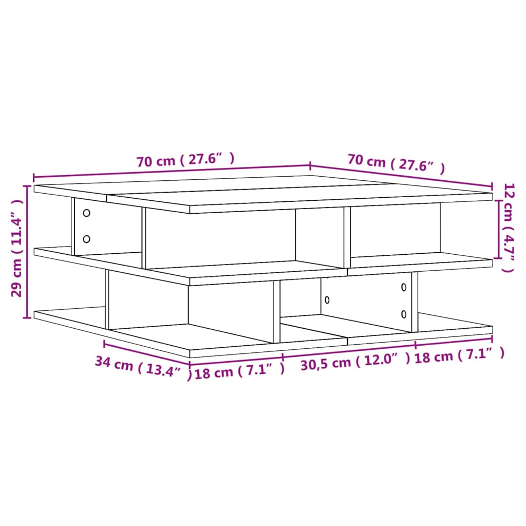 Tavolino da Salotto Rovere Sonoma 70x70x29 cm Legno Multistrato | homemem39