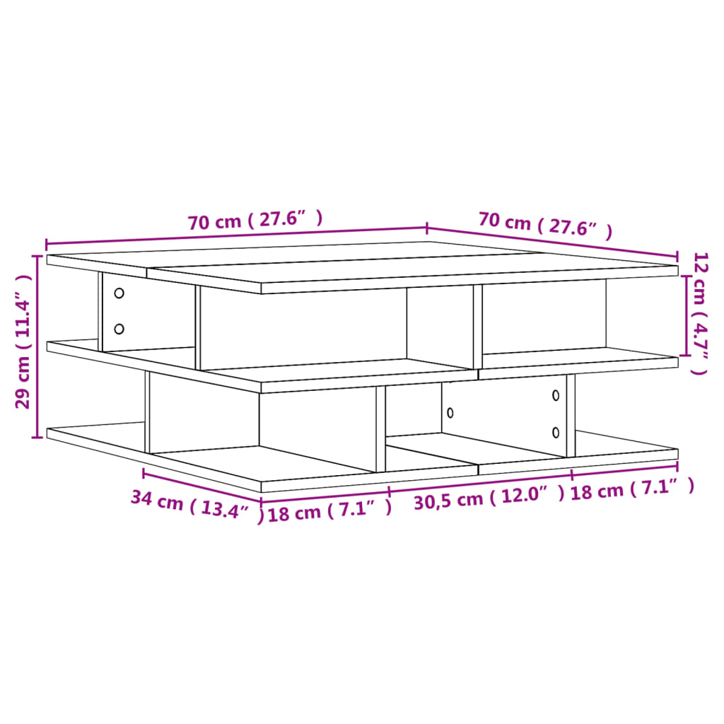 Tavolino da Salotto Grigio Sonoma 70x70x29 cm Legno Multistrato | homemem39