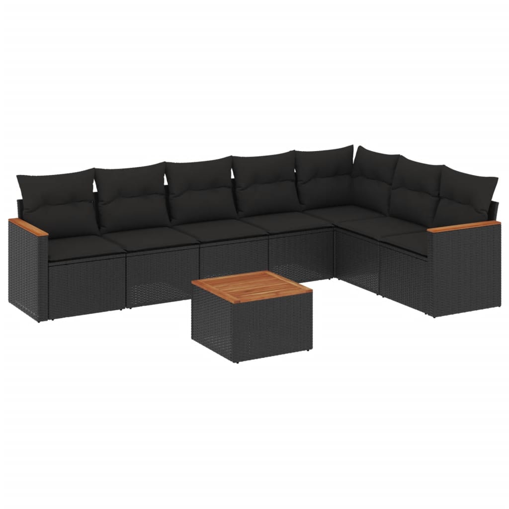 Set Divani da Giardino con Cuscini 8 pz Nero in Polyrattan - homemem39