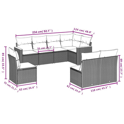 Set Divani da Giardino con Cuscini 8 pz Nero in Polyrattan | homemem39