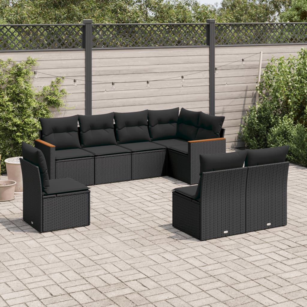 Set Divani da Giardino con Cuscini 8 pz Nero in Polyrattan - homemem39