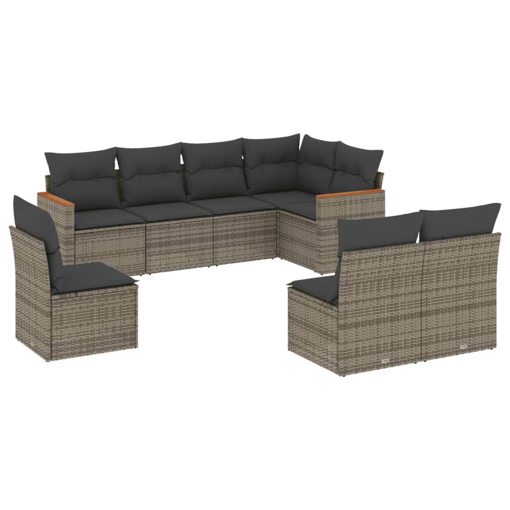 Set Divano da Giardino 8 pz con Cuscini Grigio in Polyrattan - homemem39