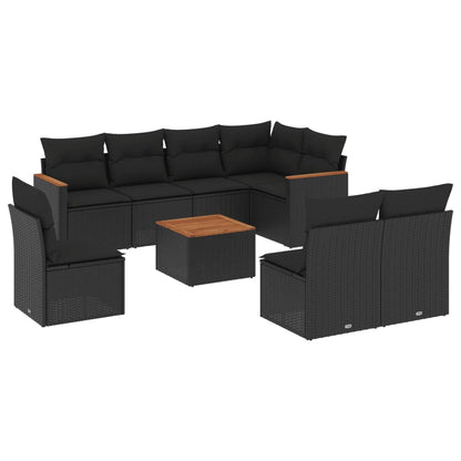 Set Divani da Giardino 9 pz con Cuscini Nero in Polyrattan - homemem39