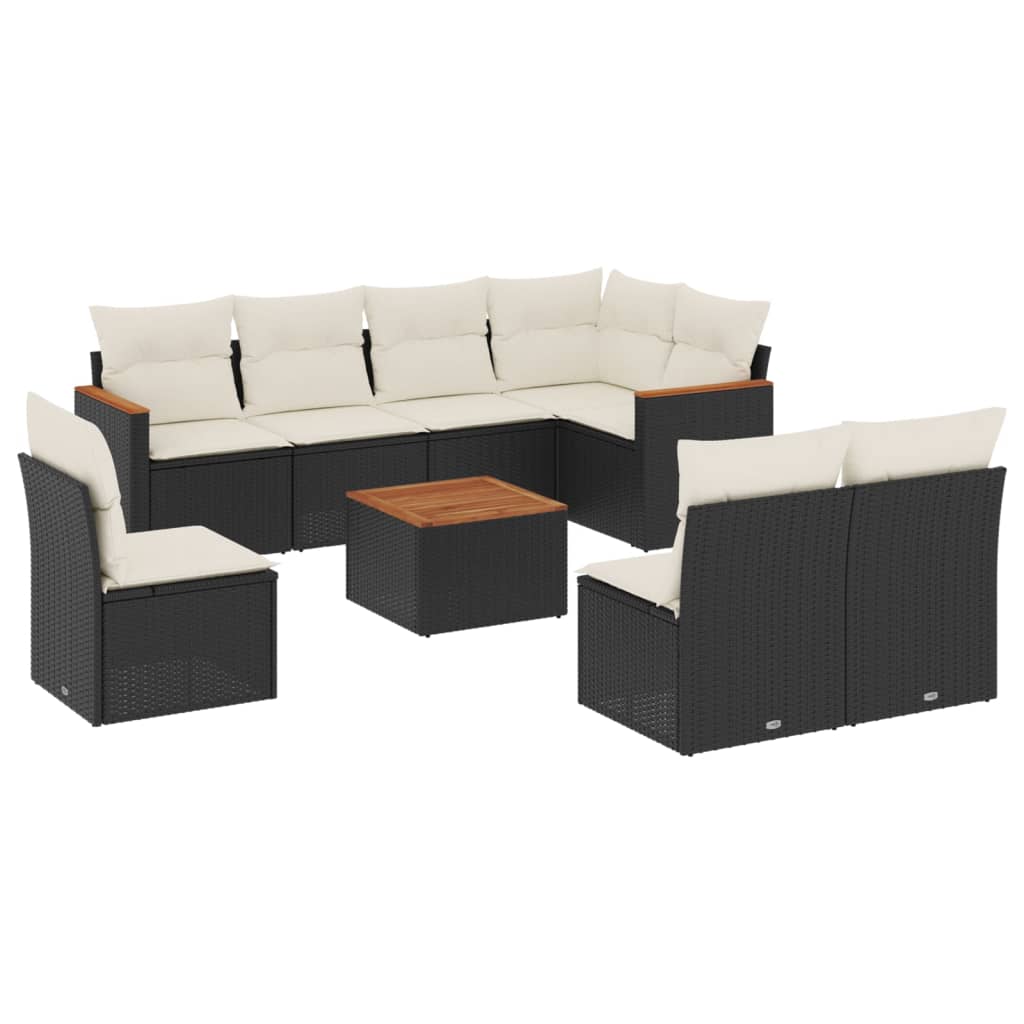 Set Divani da Giardino 9 pz con Cuscini Nero in Polyrattan - homemem39