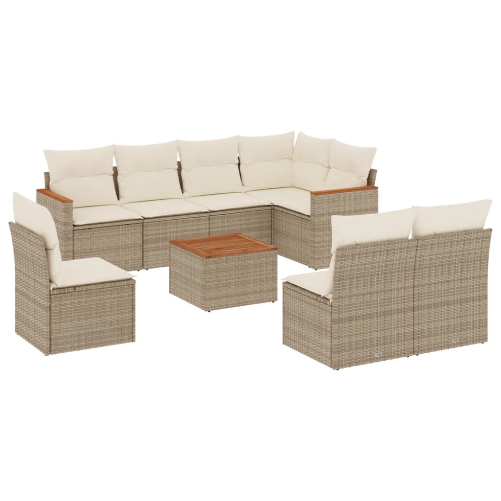 Set Divano da Giardino 9 pz con Cuscini Beige in Polyrattan - homemem39