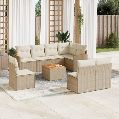 Set Divano da Giardino 9 pz con Cuscini Beige in Polyrattan - homemem39