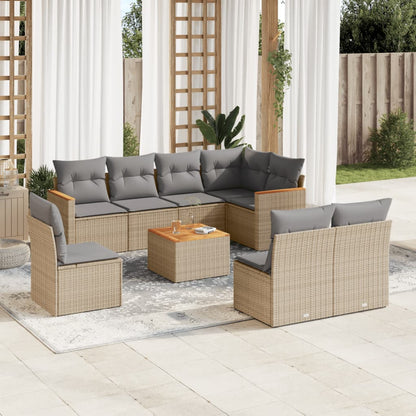 Set Divano da Giardino 9 pz con Cuscini Beige Misto Polyrattan - homemem39
